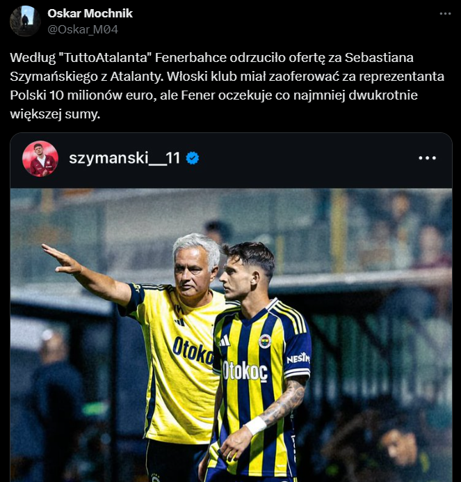 HIT! Fenerbahce ODRZUCIŁO 10 mln euro za Sebastiana Szymańskiego od...